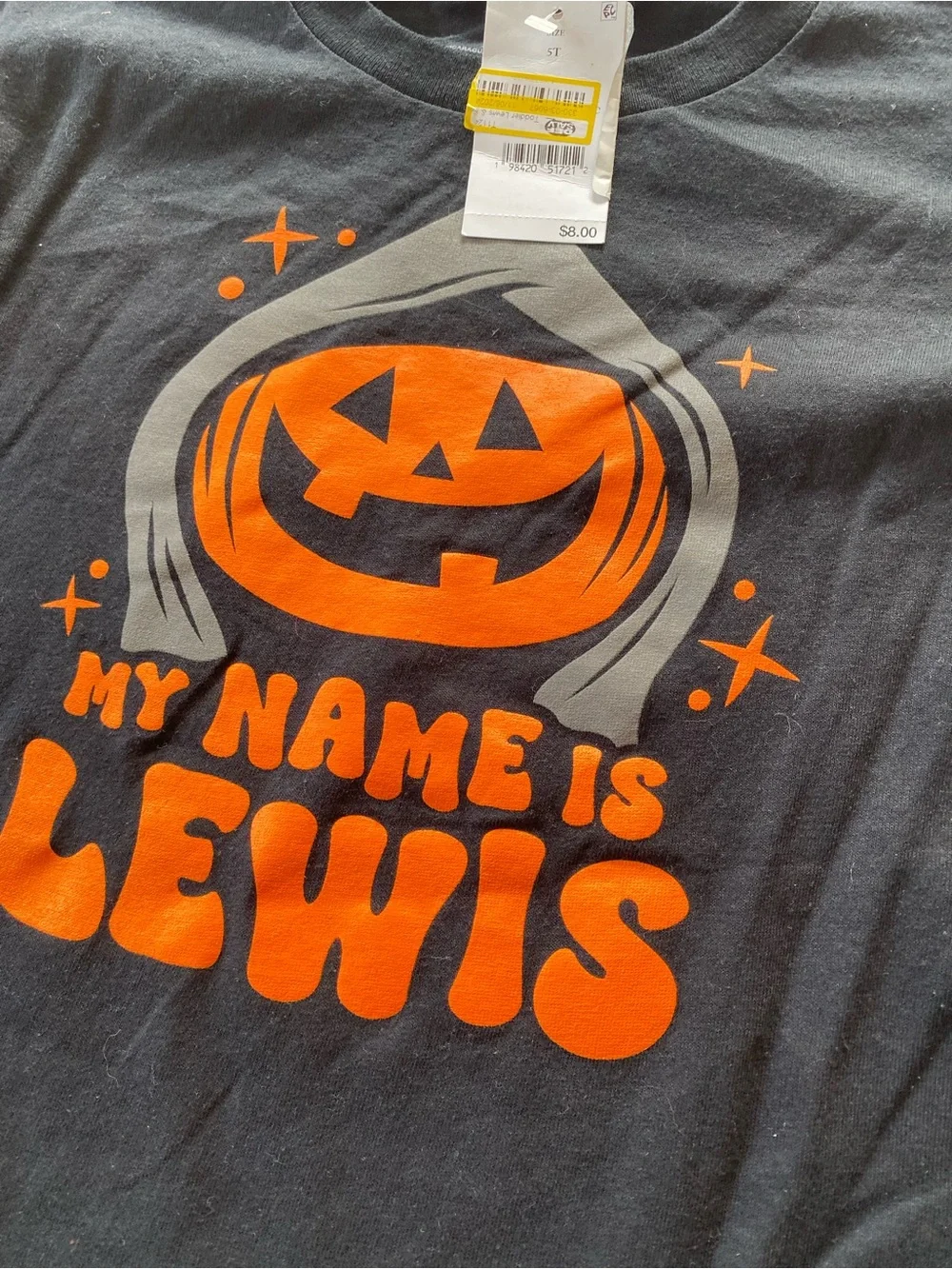 New “My Name is Lewis” Halloween Black Tshirt Size Kids 5T